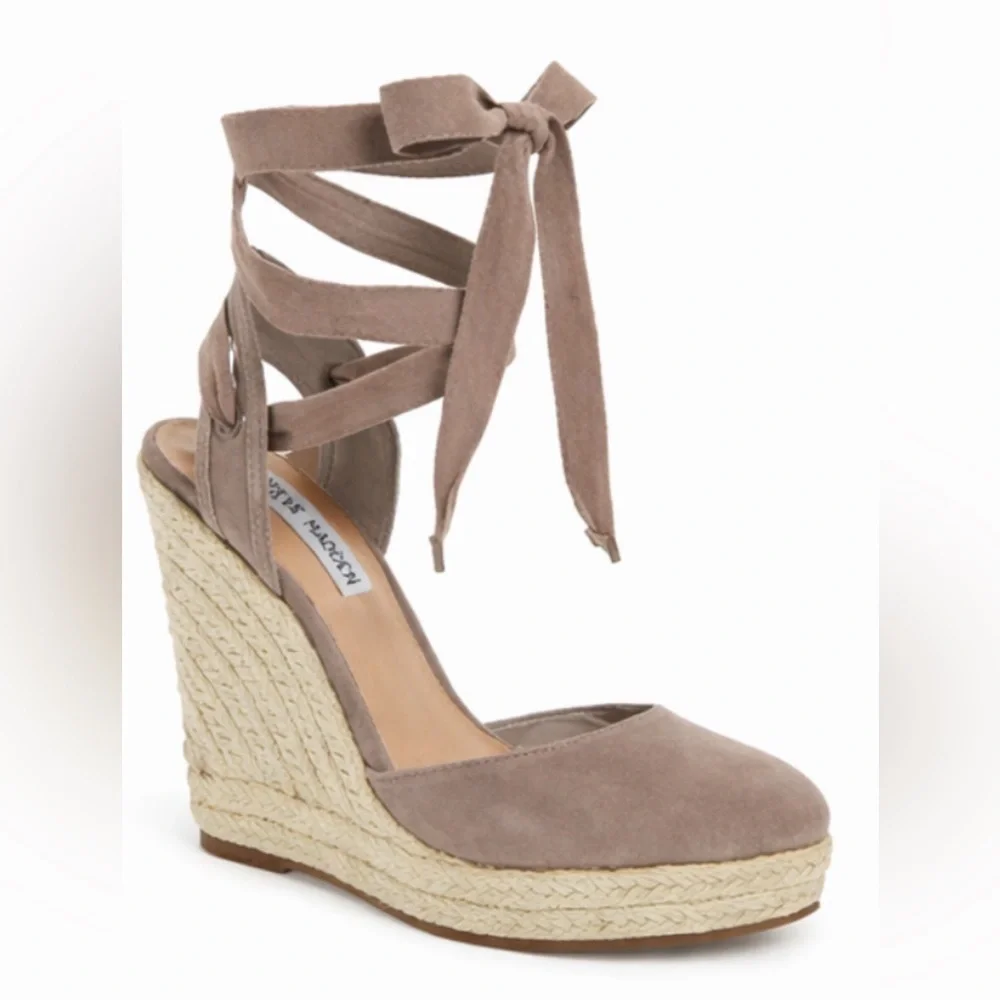 [Steve Madden] Taupe Lace Up Espadrille Wedges
